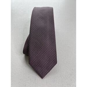 Calvin Klein Purple Plaid Pattern 100% Silk Designer Skinny Tie